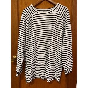 Lou & Grey tunic XL back white stripe cotton blend zip sides crewneck sweater
